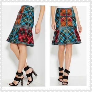 *Herve Leger Plaid-Blocked Caging Skirt*